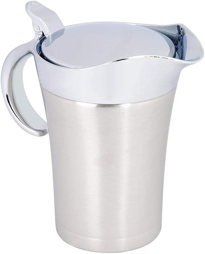 450ML/750ML 304 Stainless Steel Thermal Sauce Pot, Double Wall Insulated Gravy Boat Pot with Lid Serving Jug Bucket with Non-drip Spout for Juice Tomato Sauce Kitchen Supplies(750ml)