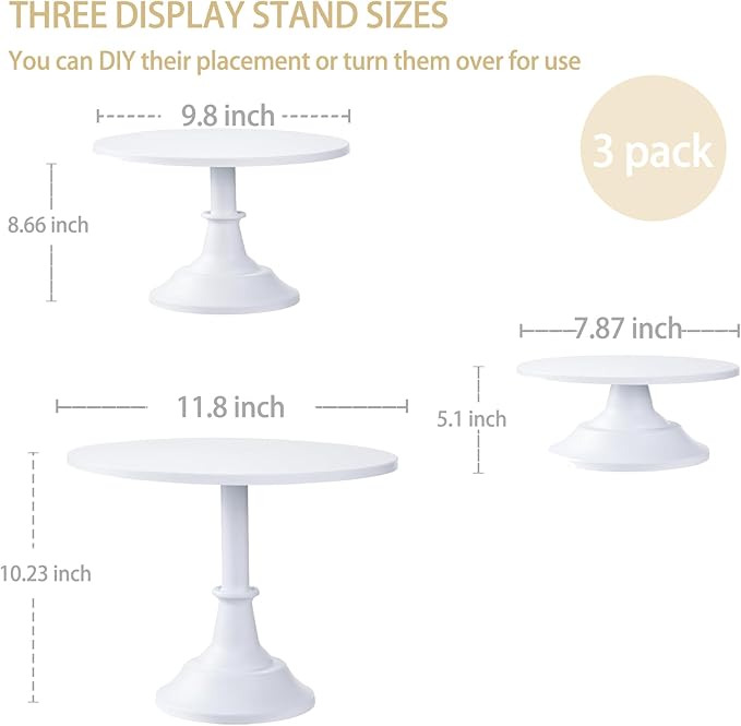 3 Set White Cake Stand，Display Plate Dessert Cupcake Pastry Candy for Party，Elegant Round Cylinder Columns tables for Weddings Cake Stands，Birthday Party