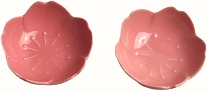 Sakura Flower Dessert Salad Snack Fruit Plates Ceramic Seasoning Dishes Small Sauce Dipping Bowls Appetizer Plates for Kitchen Home (Set of 4, Pink)