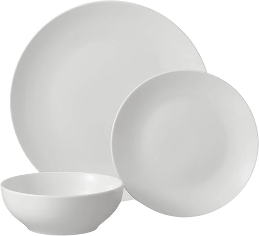 12 Piece Dinnerware Set - Glazed White Stoneware Plates, Bowls, Durable Ceramic Dish Set for Everyday Use, Dishwasher & Microwave Safe