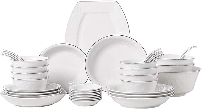 Dinnerware Sets - Luxury Gift Dishes Service Set, Ceramic Dinnerware Set, Plates/Bowls/Dish/Tablespoon 38-Piece Tableware Porcelain Combination Set-Family Party Restaurant Service for 8