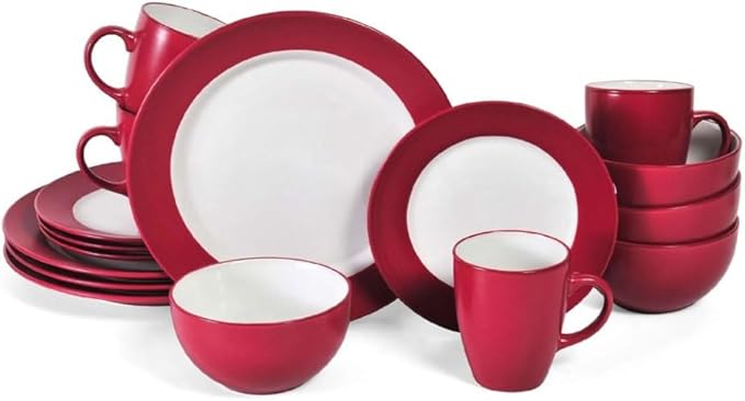 Tableware Set of Plates Dinner Sets 16-Piece Stoneware Dinnerware Set Food Plate Ceramic Dishes to Eat Dish (D As shown)