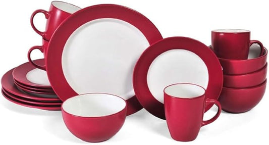 Tableware Set of Plates Dinner Sets 16-Piece Stoneware Dinnerware Set Food Plate Ceramic Dishes to Eat Dish (D As shown)