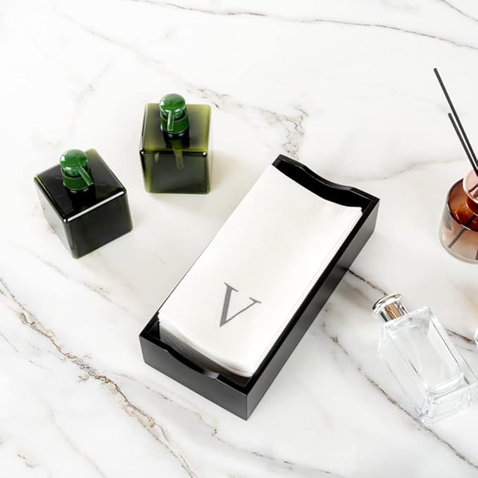 Luxenap 15.8 X 7.9 Inch Linen-Feel Guest Towels, 2000 Lettered Hand Towels - Silver Letter 'V', Sans Serif Font, White Paper Dinner Napkins, airlaid, For Restrooms And Tables - Restaurantware