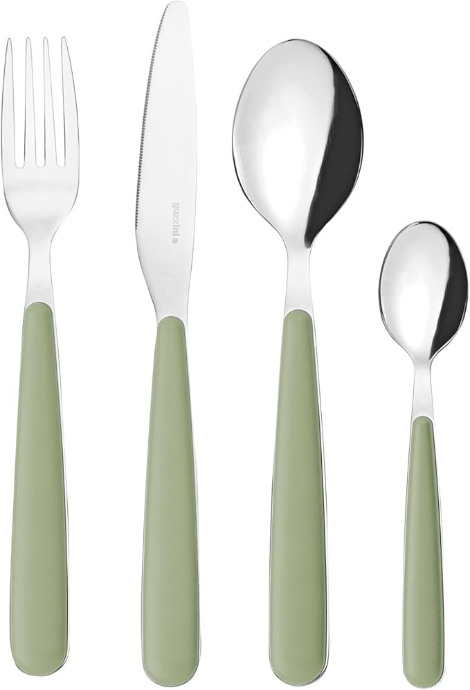 Guzzini - 24 Piece Stainless Steel Cutlery Set, White, "POP" (Sage Green)