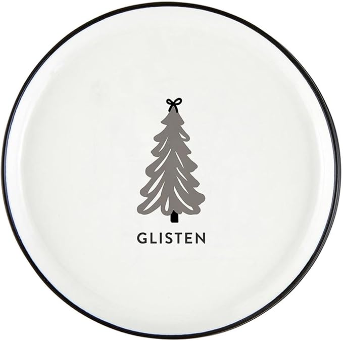 Santa Barbara Design Studio 4-Piece Christmas Appetizer Plate Set White Ceramic Small Plates, 5.25" Diameter, Glisten