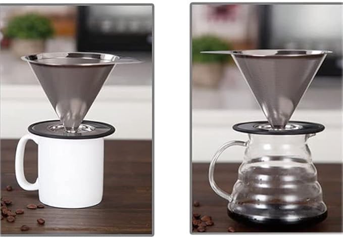 SEIWEI Pour Over Coffee Dripper Stainless Steel Slow Drip Metal Coffee Filter Reusable Paperless Coffee Maker Tools with Cup Stand and Cleaning Brush Dia 115mm