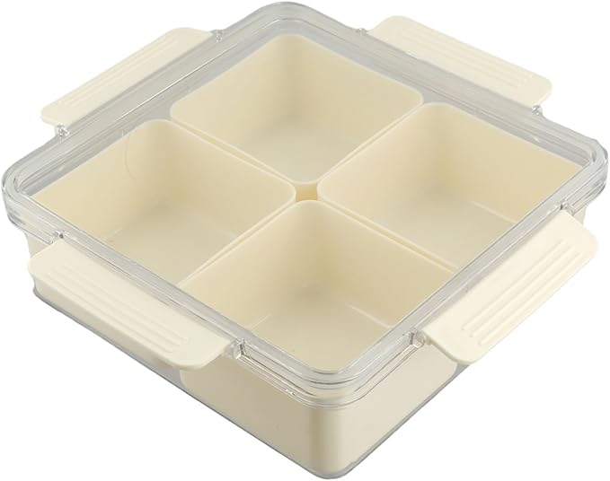 White Divided Serving Tray with Lid, 45 Compartments Snack Box for Candy Nuts Cookies Fruit, Portable ABS Food Storage Container for Parties Picnics Gatherings(Milk white - square)