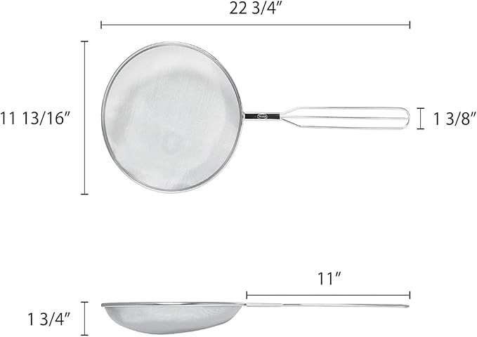 TrueCraftware- 11 3/4" X 22 3/4" Mesh Oil Skimmer Stainless Steel- Strainer Skimmer Perfect for Fine Mesh Strainer for Skimming Grease and Foam Sift Strain Drain Rinse Vegetables Pastas Tea