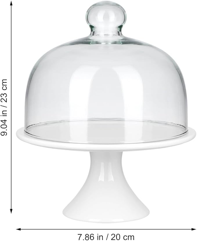 ERINGOGO Cake Stand 8 inch Ceramic Cake Stand, Footed Cake Plate with Glass Dome, Dessert Serving Platter Cheese Board, Wedding Server Tray for Pastries, Doughnuts, Muffin Wedding Decor