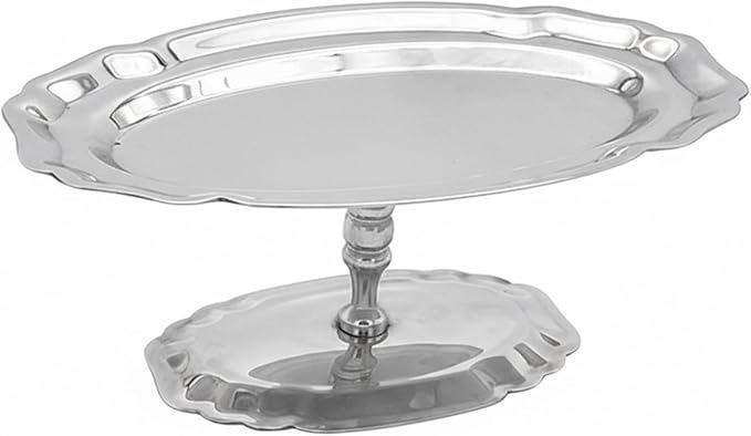 Elegant Oval Silver Serving Tray with Footed Base - 304 Stainless Steel Display Serving Platter for Desserts, Fruit, Snacks Silver Tray Oval Platter