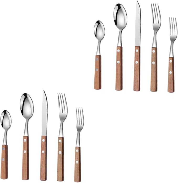 2sets Ergonomic Stainless Steel Utensil Set Serving Fork Spoon Slotted Spoon for Buffet Party Restaurant Easy Clean