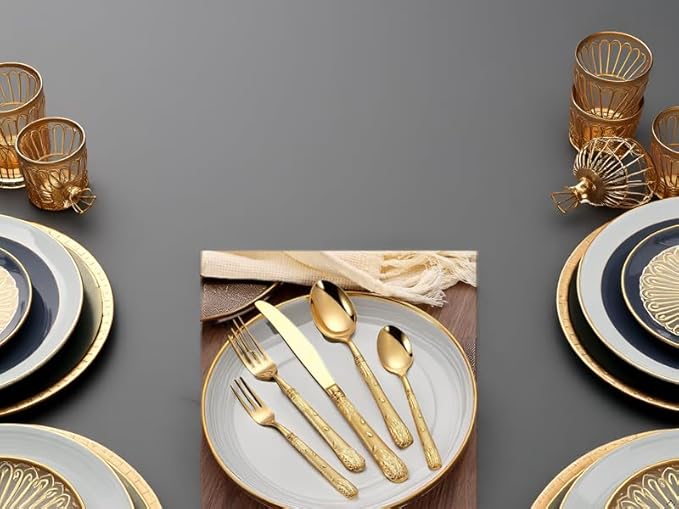 Luxury 20-Piece Wheat Ear Design Silverware Set, Premium 18/10 Stainless Steel Flatware, Serving 4. (Gold)