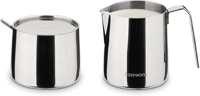Easyworkz Stainless Steel 304 Creamer and Sugar Bowl with Spoon Coffee Serving Set Chrome