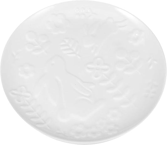 PRETYZOOM Nordic Style Ceramic Plates Set Embossed Rabbit Design Dishwasher White Dinnerware for Home for Appetizers and Desserts