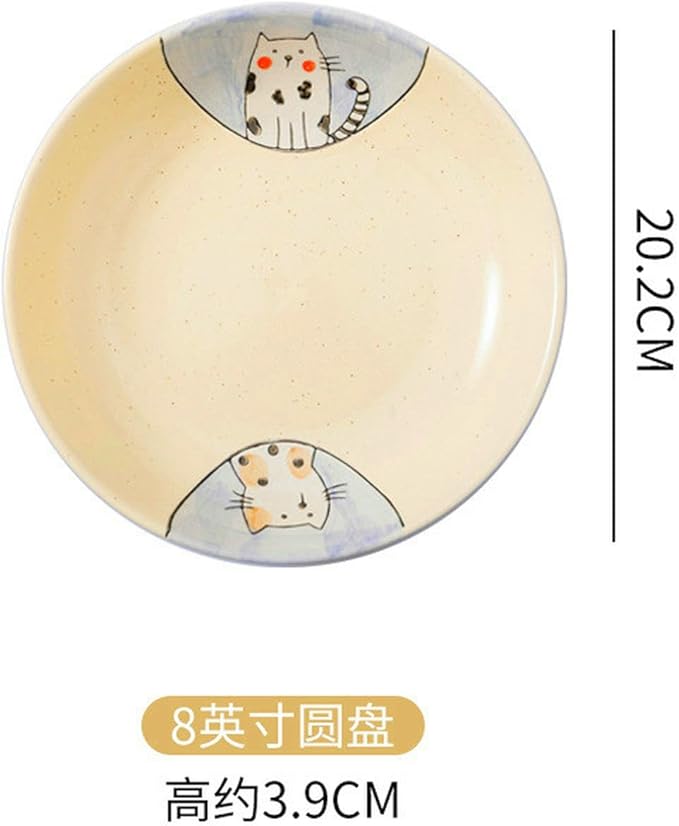 Japanese minimalist home cute cartoon creative ceramic plate - 8 inch rice plate (couple cat)