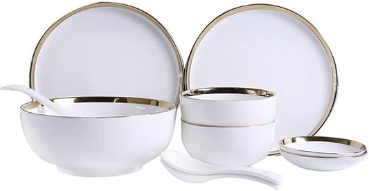 10-Piece White Porcelain Phnom Penh Dinnerware Set Healthy Ceramics Tableware Set Service for 2 People,