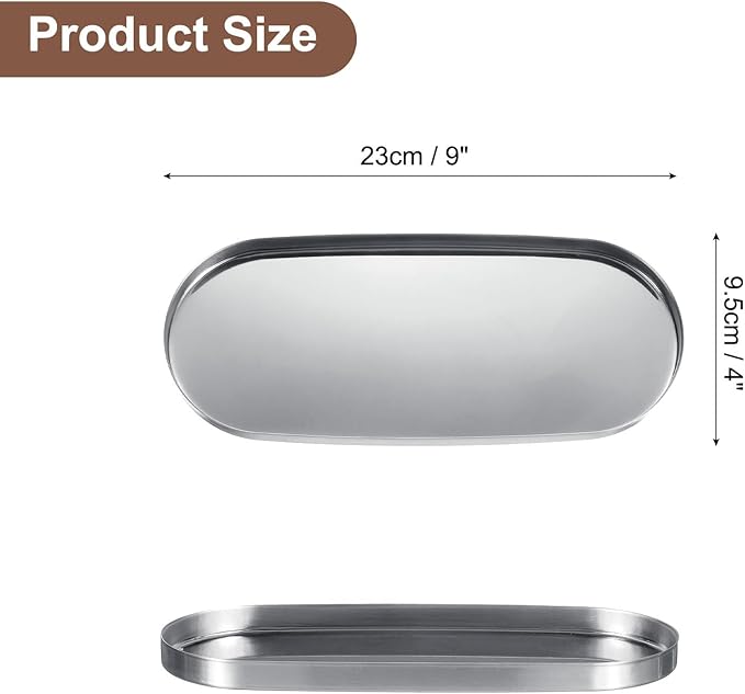 uxcell Rectangle Serving Trays, 4 x 9inch Metal Serving Platter Board Bathroom Tray for Coffee Party Home Decor Cheese Dish Cake Dessert, Silver