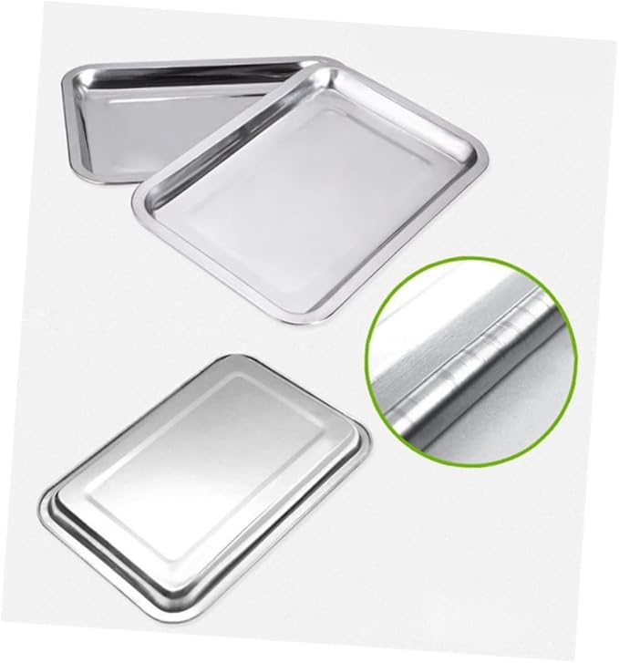 Thickened Stainless Steel Grill Tray 43x33cm Flat Square BBQ Pan for Outdoor Cooking Heavy Duty Serving Dish for Fish and Vegetables