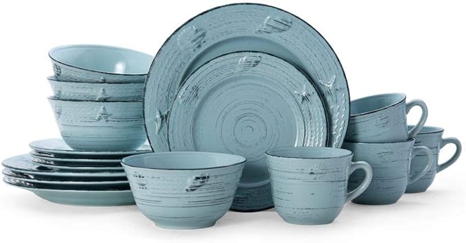 Pfaltzgraff Trellis Coastal 16-Piece Dinnerware Set, teal