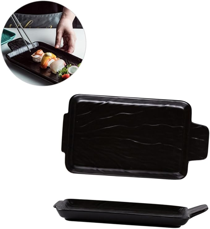 Tableware Wedding Guest Steak Plate Japanese Appetizer Plates Ceramic Jewelry The Wedding Ceramic Platter Plates Practical Food Serving Dish Ceramic Sushi Platt (Black-29.5 * 16.2 * 2.5cm