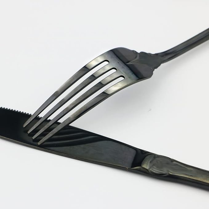JASHII 4-Piece Black Cutlery Set Silverware Set, Mirror Polished, Stainless Steel Flatware Cutlery Eating Utensils Service for 1, Unique Elegant Pattern, Dishwasher Safe (Black)