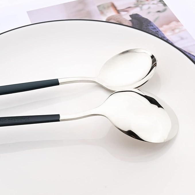 30-Piece Snplowum Mirror Flatware Serving Set, 18/0 Stainless Steel Dinnerware With Green Handle, Modern Durable Home Kitchen Eating Tableware Set Service For 6 (Green Silver)