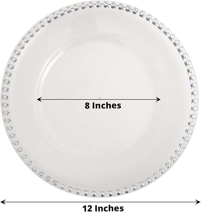 Efavormart 12-Pack Acrylic Charger Plates 13" Round Clear with Silver Beaded Rim - Decorative Dinner Party Serving Plates