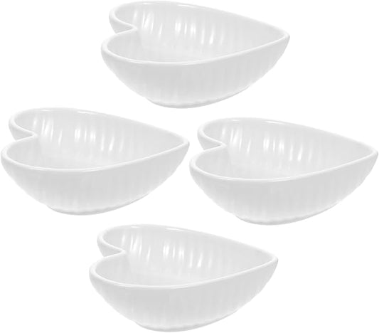 Ciieeo 4pcs Heart Dish Plate Ceramic Sauce Dipping Bowl Heart-shaped Sauce Dish Plate Seasoning White Serving Platter for Condiments Desserts Appetizers Practical Seasoning Ceramic