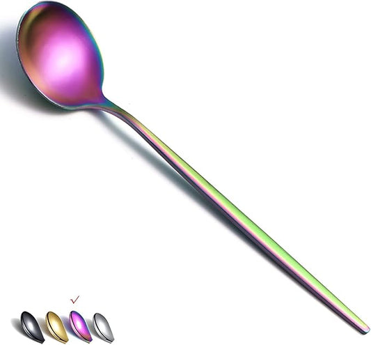 Matt Rainbow 6 Piece Dinner Spoons, 8.1'' Stainless Steel Tablespoons, Dessert Spoons, Silverware for Home, Kitchen or Restaurant, Dishwasher Safe