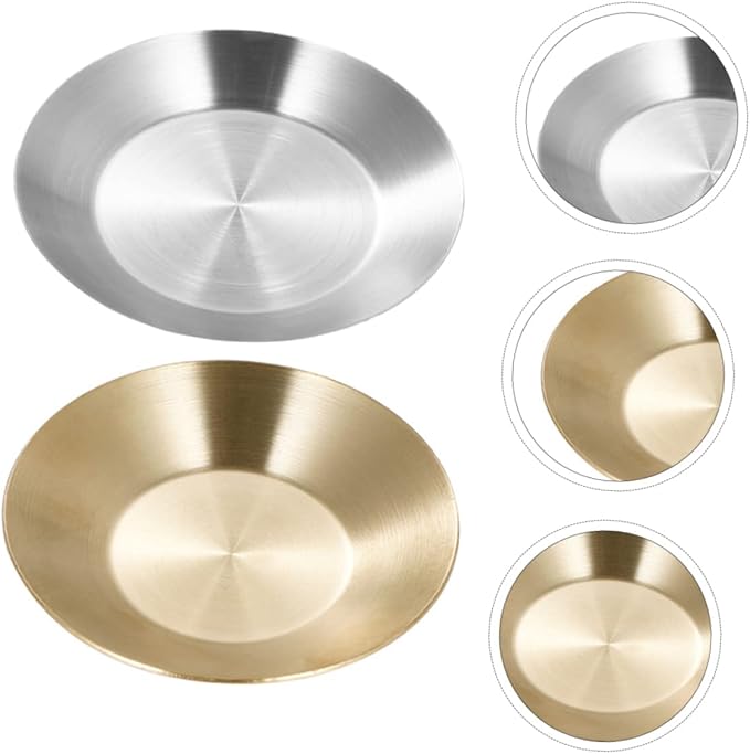 GLEAVI 304 Stainless Steel Round Sauce Dishes 2-Piece Set Korean Style Spice Plates for Appetizers Easy to Clean Washable Design for Dipping Sauces and Side Dishes