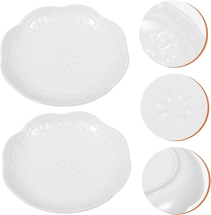 2pcs Ceramic Sauce Dishes Dipping Bowl Embossed Porcelain Appetizer Plates White Style