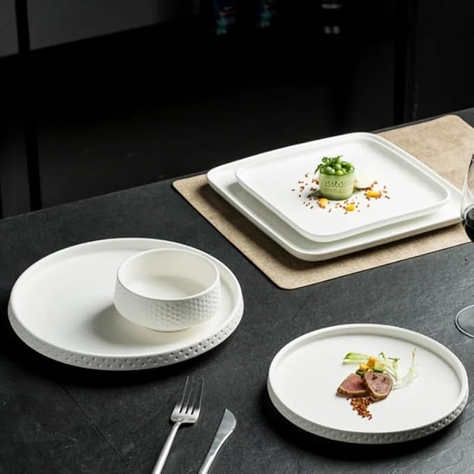 CHICKEN Dinnerware Plates Black White Steak Dinner Plate Simple Ceramic Frosted Tableware Western Tableware in The Kitchen European Style Dessert Cake Pan Smooth Dinner Plate(B)