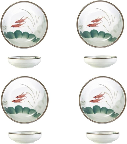 Asian Ceramic Appetizer Plates, Japanese Style Underglaze Porcelain Sauce Dish, Chinese Style Soy Sauce Dipping Small Bowls, Set of 4 Dinnerware Set