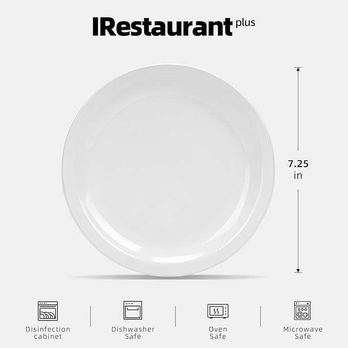 Stoneware Narrow Rim Commercial Grade Dinnerware, Bright White, Plate 7.25", Case of 36
