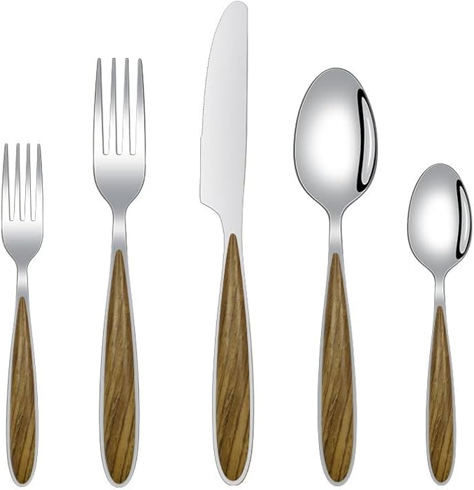 Stainless Steel Flatware serving set,Home Kitchen Eating Tableware Set,Dishwasher Safe,For Home Kitchen Restaurant Hote 5/20/30/40 Piece Stainless Steel Cutlery Steak Knife, Fork And Spoon Set Wood Gr