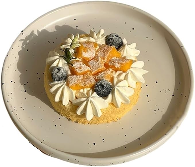 CHICKEN Dinnerware Plates Ink Dot Pattern Dining Plate Simple Ceramic Dining Plate Household Kitchen Restaurant Round Plate Vintage Dessert Fruit Tray Smooth Dinner Plate (Color : F)