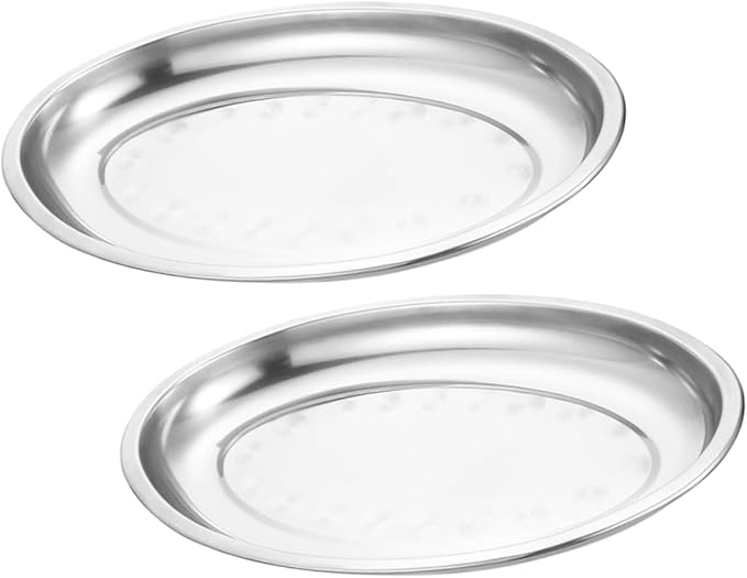 GLEAVI 2pcs Stainless Steel Oval Serving Plate Fish Steaming Dish for Western Cuisine Pastries and Snacks Compact Design for Home and Restaurant Use