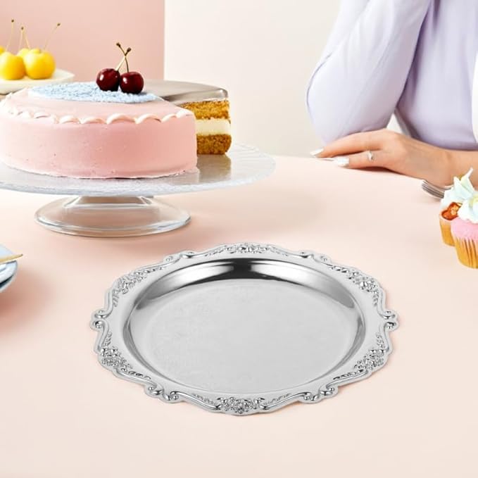 PRETYZOOM 2pcs Metal Snack Plate Vintage Jewelry Holder Decorative Serving Trays for Desserts