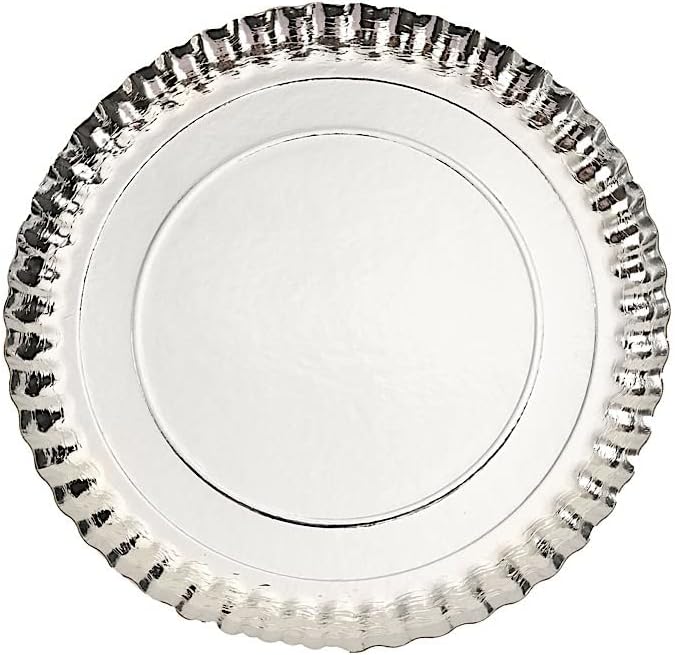 10 Silver 13 in Round Paper Serving Trays with Scalloped Rim Design - Disposable Wedding Party Tableware Supplies