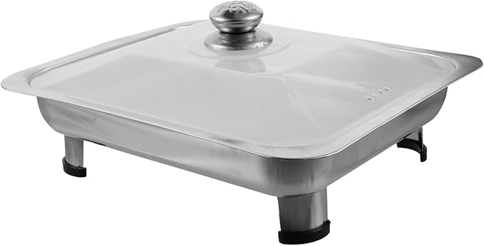 Luxshiny Stainless Steel Dinner Plate Platters Food Tray Rectangular Dish Banquet Serving Trays Reusable Snack Tray Buffets Style Elegant Buffet Trays with Lids Warmer Party Plastic Silver
