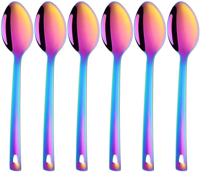 13-Inch Big Serving Spoons Set, TEHAHA Stainless Steel Long Handle Buffet Serving Spoons Set (6, Rainbow)