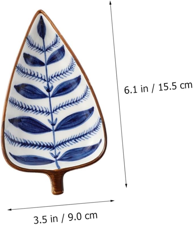 Cabilock Creative Japanese Hand-Painted Ceramic Snack Dish Leaf-Shaped Sauce and Seasoning Plate for Appetizers and Desserts for Home Use and Entertaining
