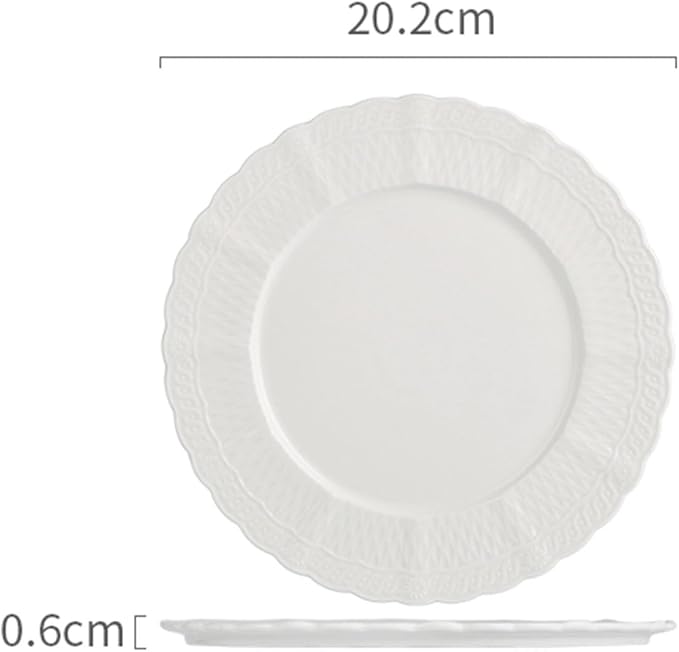 White Appetizer Plates, Sturdy Round Ceramic Flat Dish, Modern Decorative Dinnerware for Wedding Birthday Party, Microwave Dishwasher Safe(Size:20.2 * 20.2 * 0.6CM)