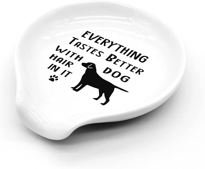Ceramic Coffee Spoon Rest - Labrador Dog Hair Pattern - Black/White - CH Model