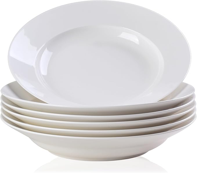 Vitrelle 6-Piece Salad Plates Set Triple Layer Glass and Scratch Resistant, 9.5 Inch Lightweight Round Plates, Winter Frost White