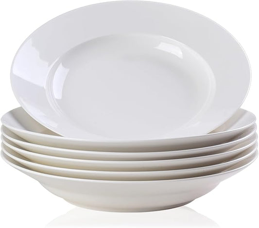 Vitrelle 6-Piece Salad Plates Set Triple Layer Glass and Scratch Resistant, 9.5 Inch Lightweight Round Plates, Winter Frost White