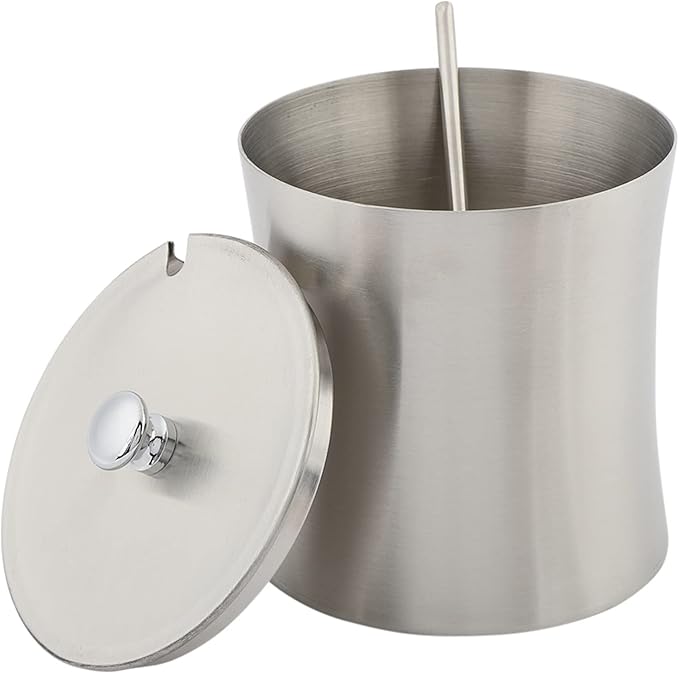 Oumefar Sugar Bowl Stainless Steel Jar Salt Pot Condiment Pot with Lid and Serving Spoons Kitchen Seasoning Container for Home Kitchen Restaurant