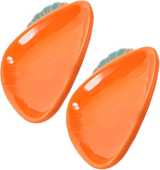 KICHOUSE 2Pcs Small Ceramic Dishes Playful Carrot Shaped Serving Plates for Dipping Sauces Snacks and Appetizers for Kitchen and Dining Handpainted and Portable
