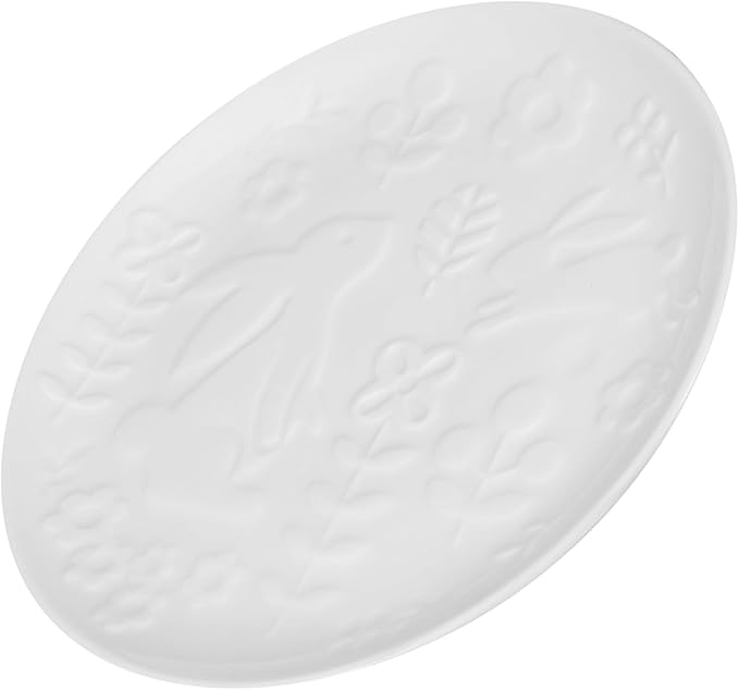 Zerodeko Nordic Style Embossed Rabbit Ceramic Dinnerware Set 6-Piece White Plates for Home Use Dishwasher Safe for Appetizers and Desserts